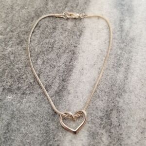 Vintage Silver Tone Heart Charm Chain Bracelet, Minimal Y2K Style, Estate